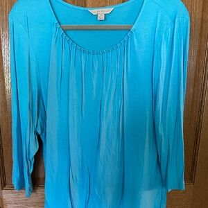 Laura Ashley Blue T-shirt Knit, 3/4 Sleeve 2/beaded Crew Neck Blouse.  Size 1X.